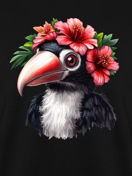 Tukan mit Blumenkranz