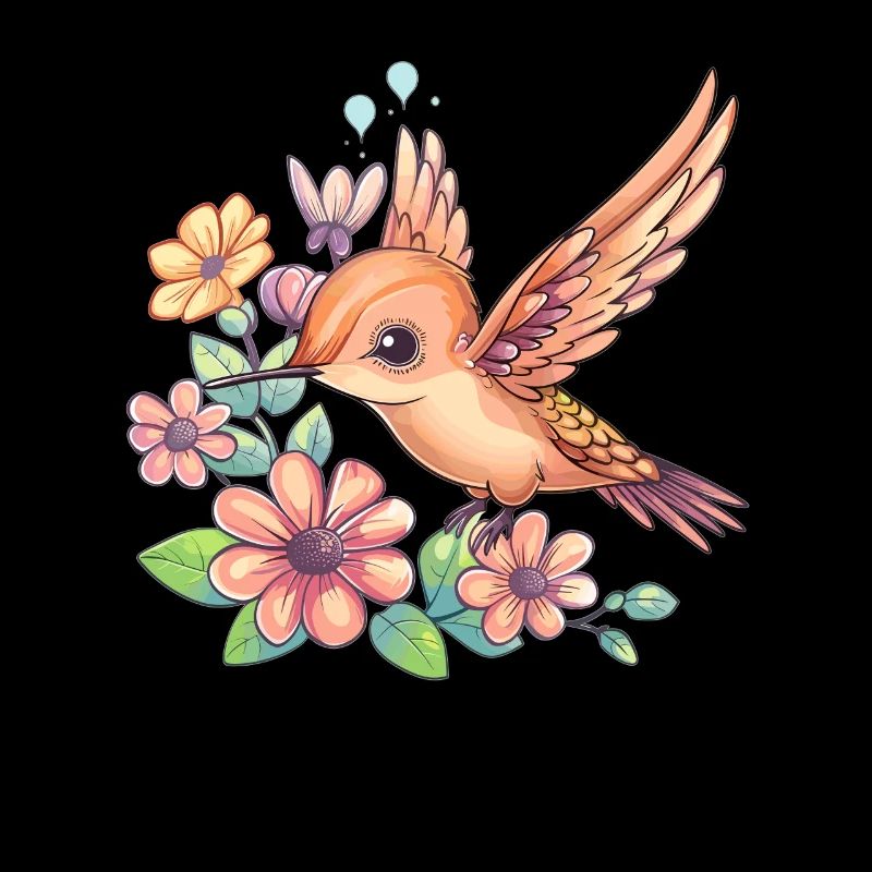 Hummingbird between flowers