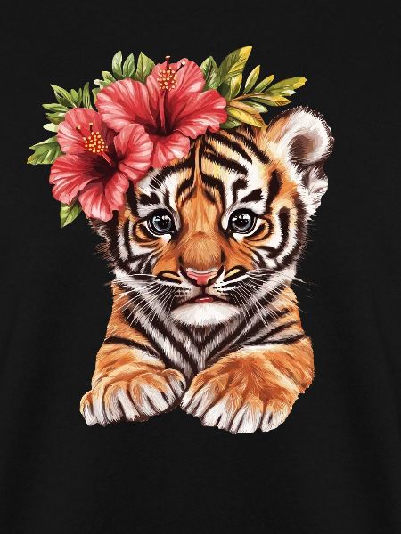 Tiger baby with hibiscus