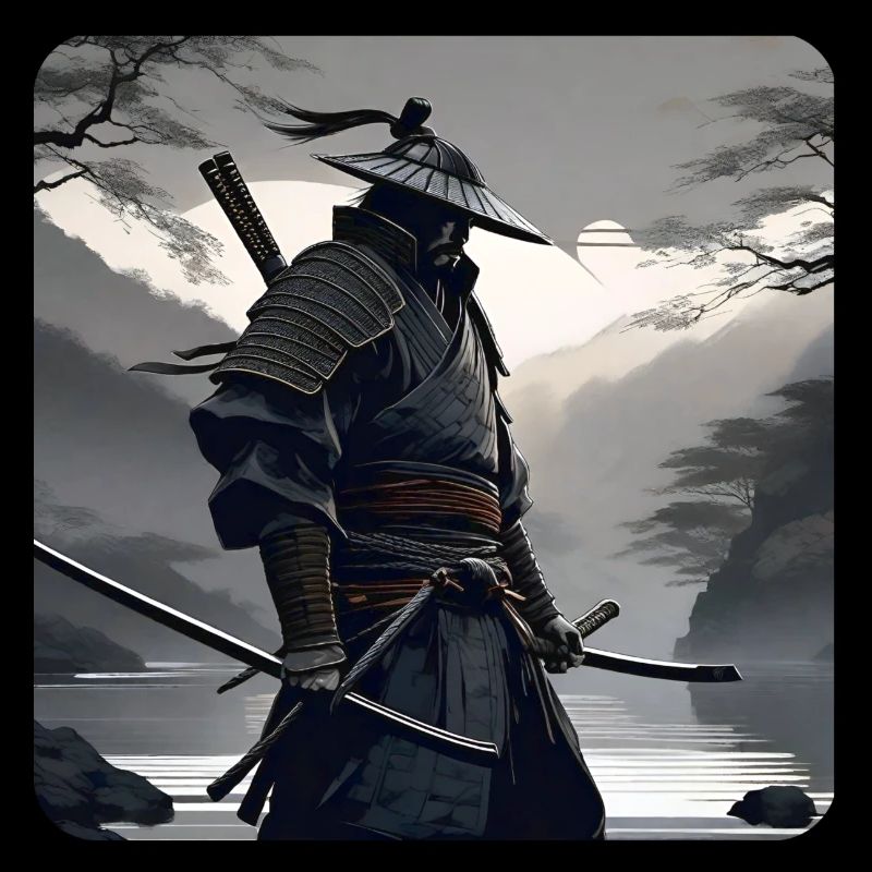 Lone Samurai Warrior Black White Asia Kendo