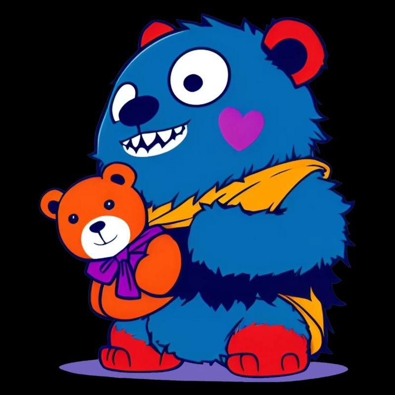 Süßes blaues Horror Zombie Comic Monster mit Teddy