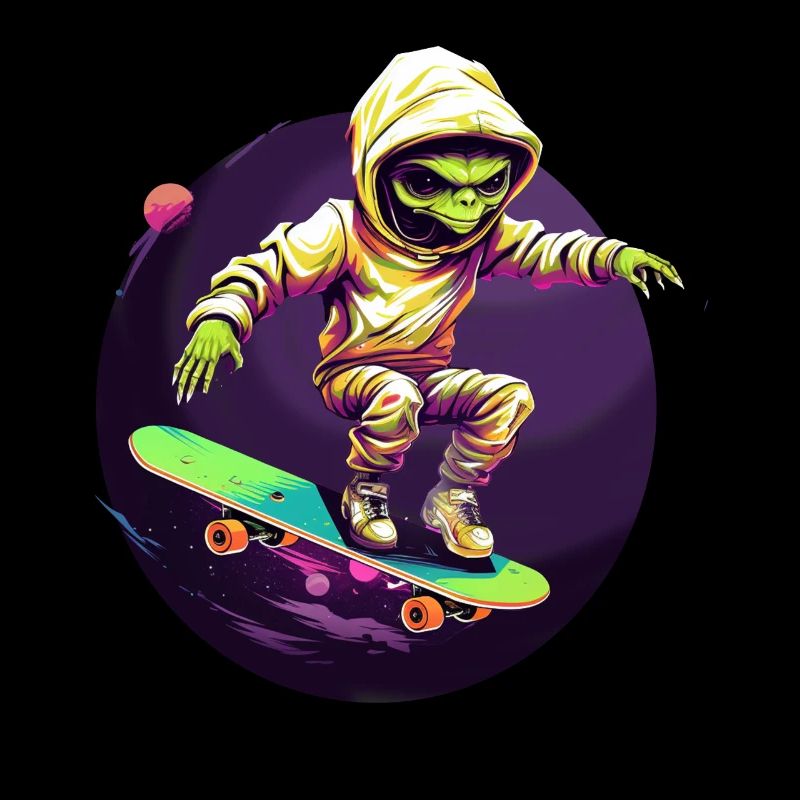 Alien auf Skateboard