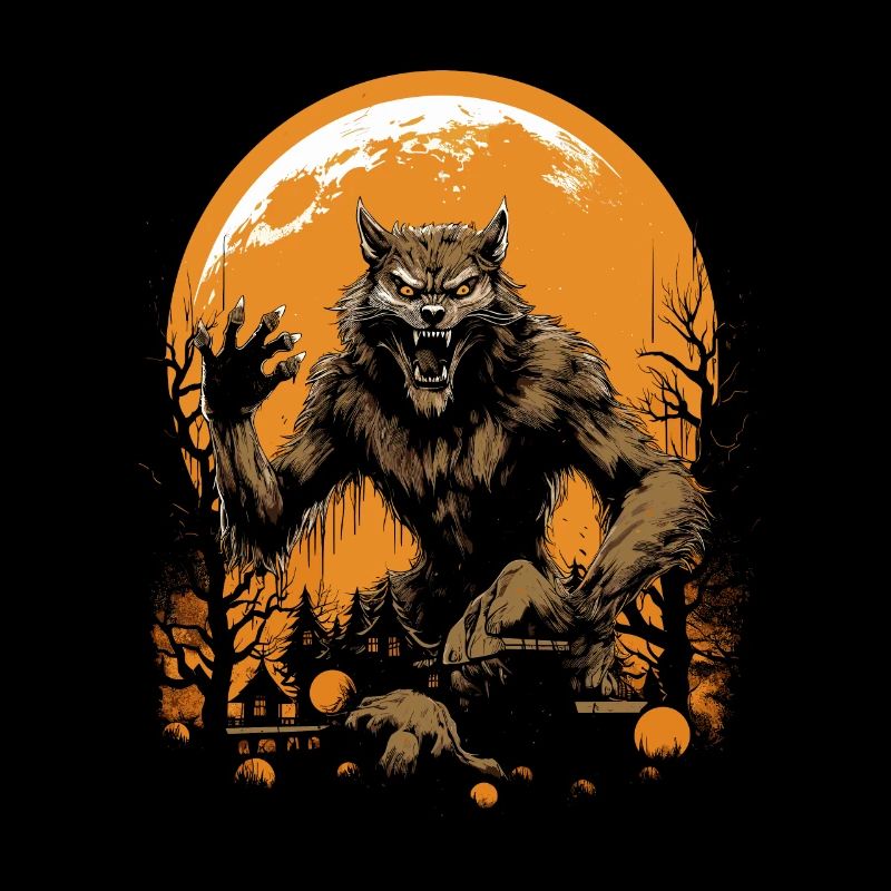 Werewolf Howls Before Full Moon In Halloween Night