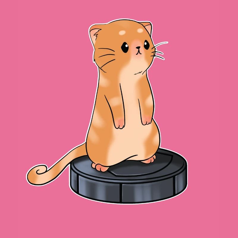 Cat with Robot Vacuum Cleaner