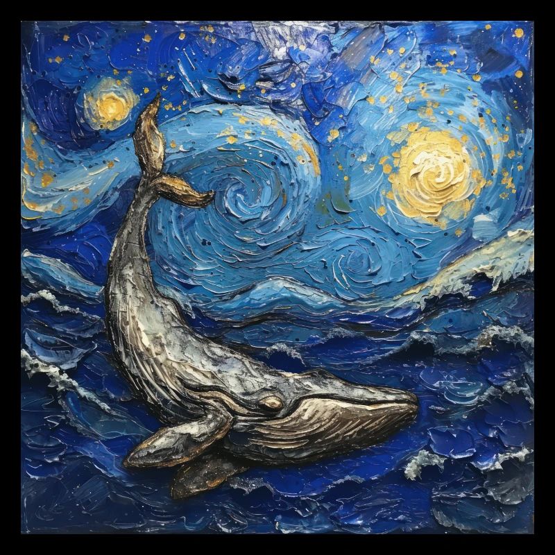 Baleines, Poisson, Océan, Van Gogh, Nuit étoilée