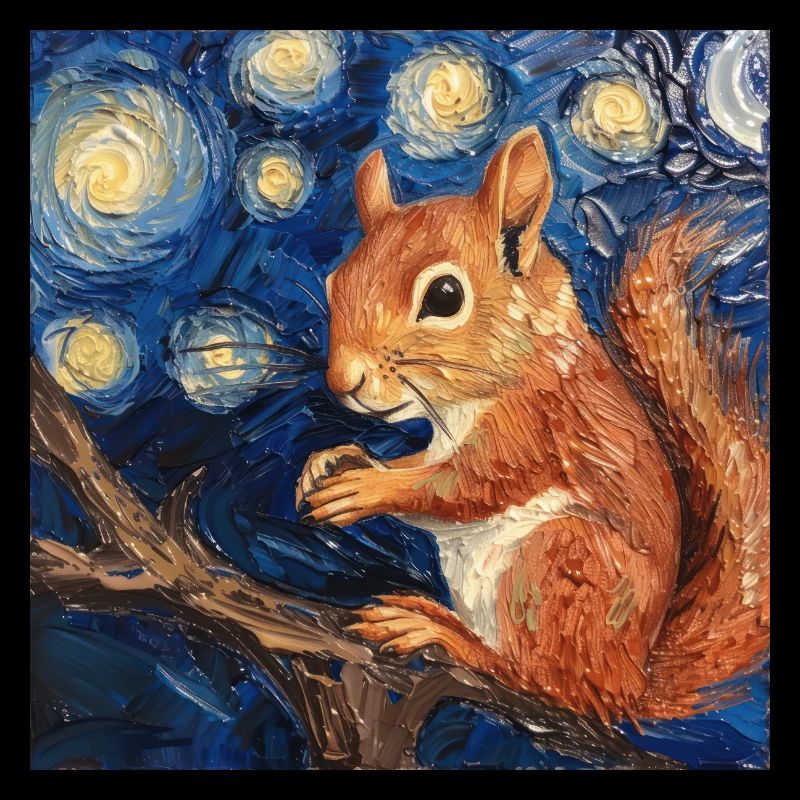 eichhörnchen, van gogh, sternennacht