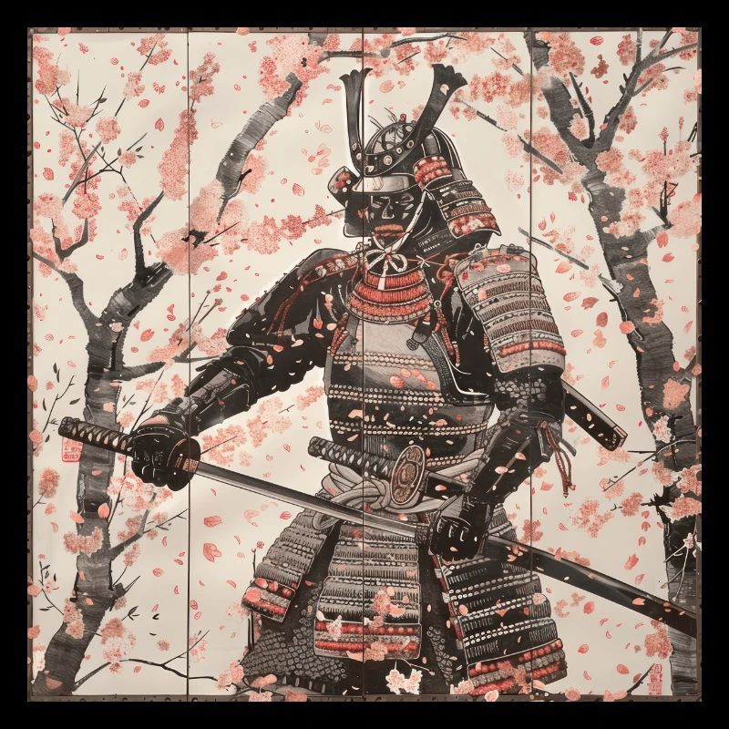 Japonais, Samouraï, Cerisier en fleurs, Art, Ukiyo-e