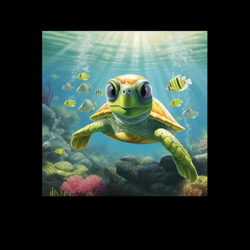 Tortue de dessin animé plonge dans la mer