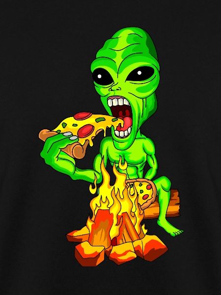 Alien eats pizza