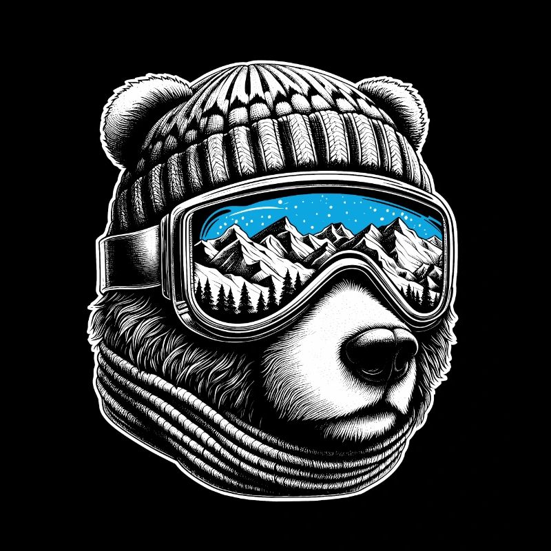 Bear Loves Skiing With Ski Goggles Mountains Snow Fun