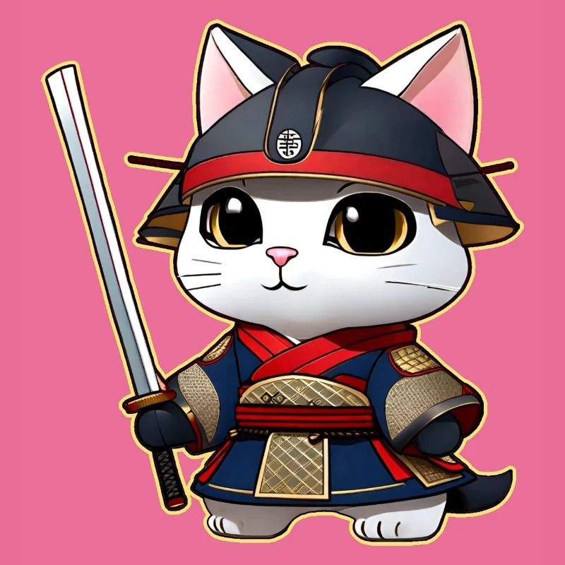 Mignon chat samouraï