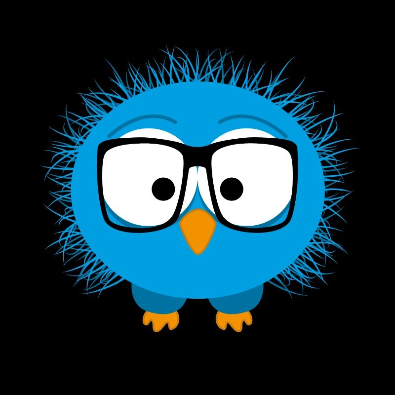 Oiseau comique échevelé avec des lunettes, bleu
