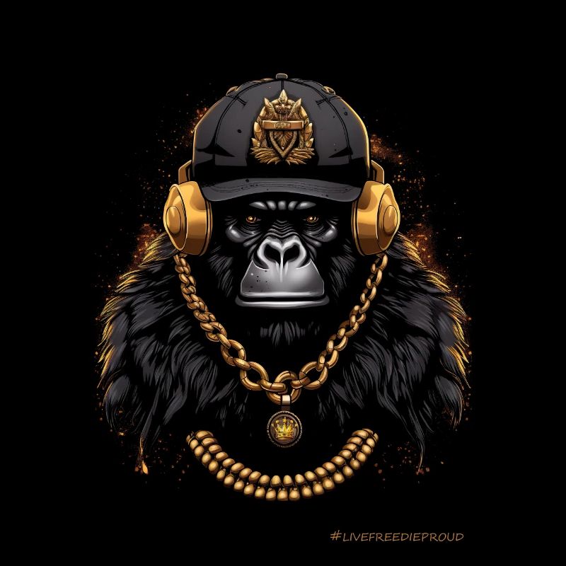 DJ AFFE MONKEY MIT KOPFHÖRER UND GOLDKETTE