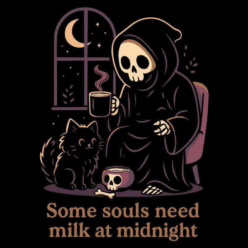 Sensenmann Katze Milch Mitternacht Motiv