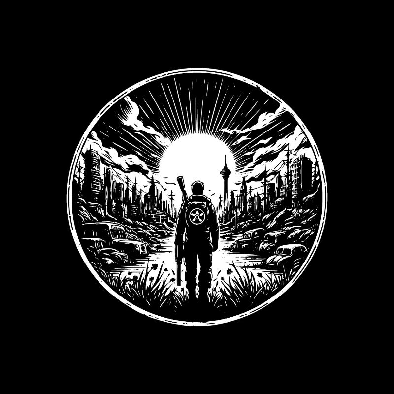 Postapokalypse – Wanderer in der Ruinenstadt