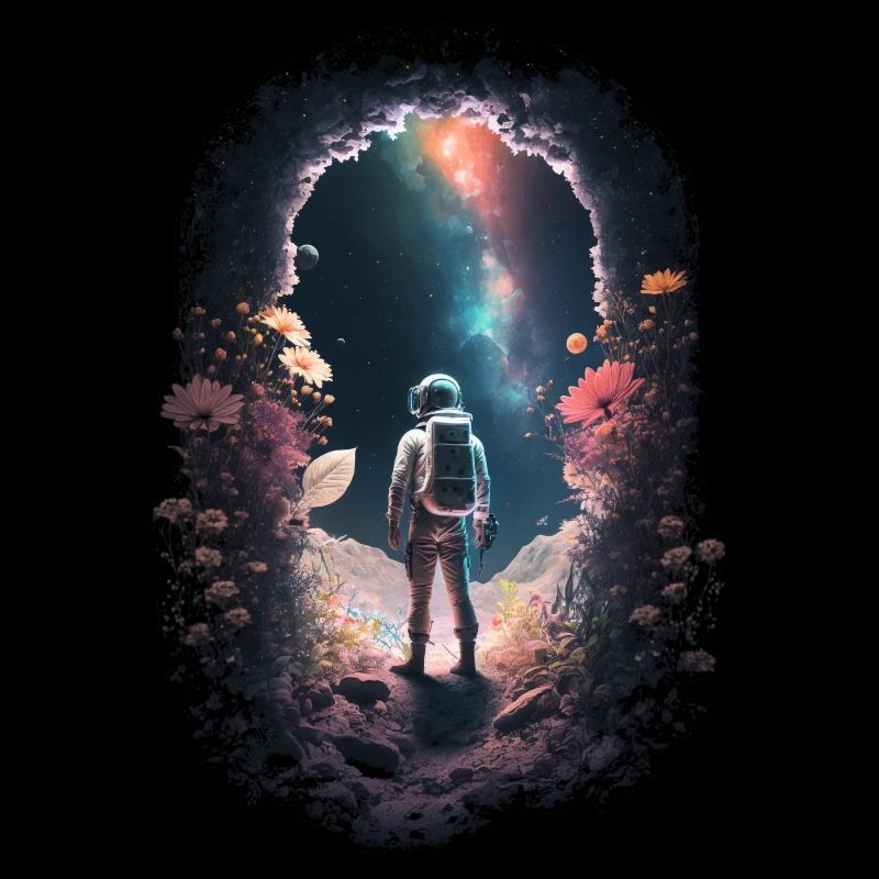 Astronaut looks at stars Surreal Sci-Fi Space
