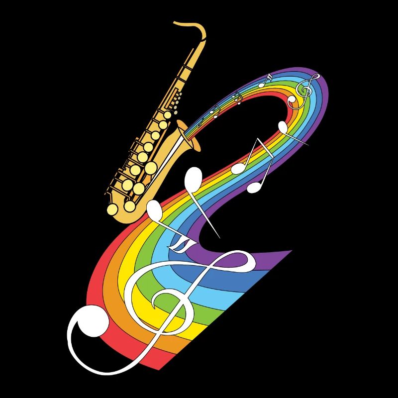 Saxophone with rainbow and musical notes