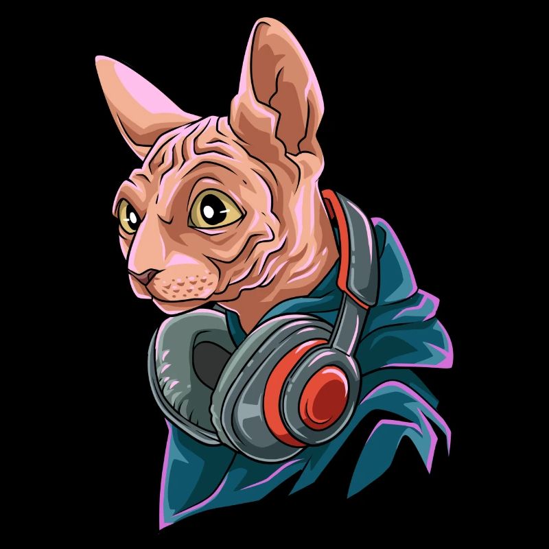 Coole Nacktkatze mit Kopfhörer