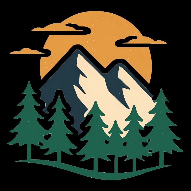 Conception d'aventure en montagne à feuilles persistantes