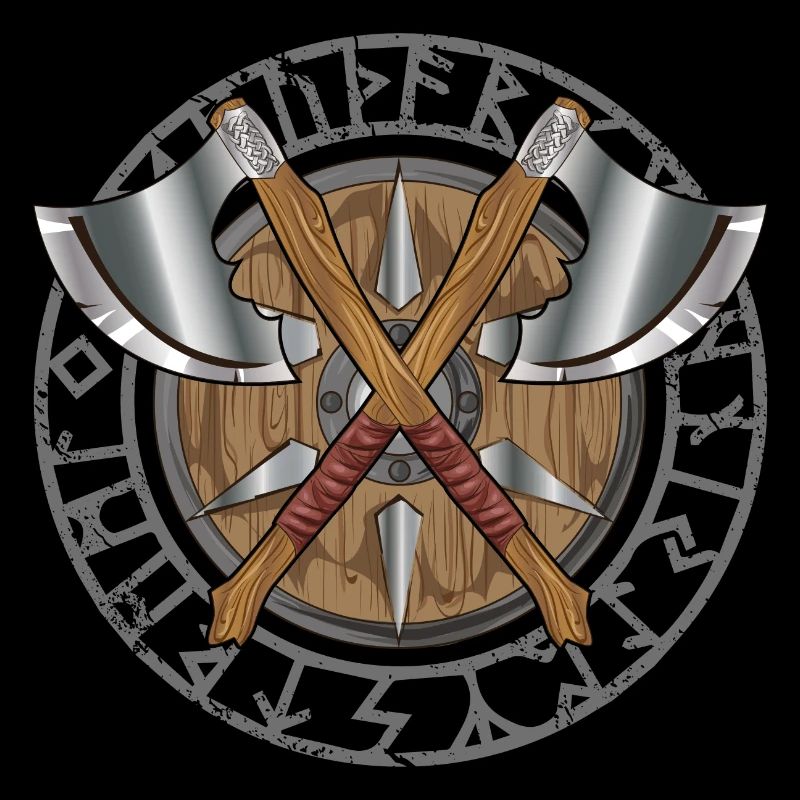 Valhalla Wikinger Runen mit Axt und Schild