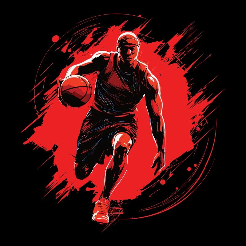 Basketball player on red background, drawing