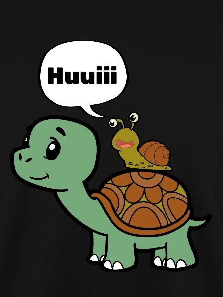 Funny snail on turtle