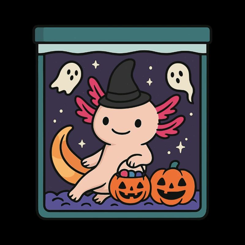 Süßes Halloween Axolotl mit Hexenhut
