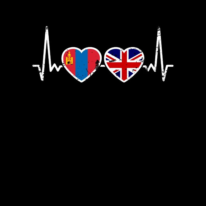 Mongolia UK Vintage Heartbeat Flag Mongolian