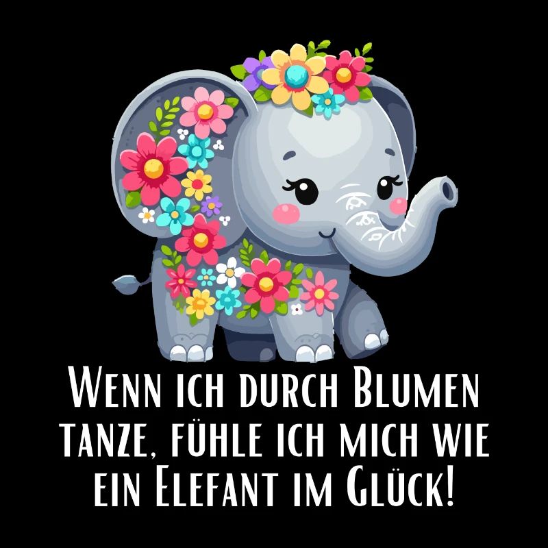 Éléphant mignon avec des fleurs et un dicton