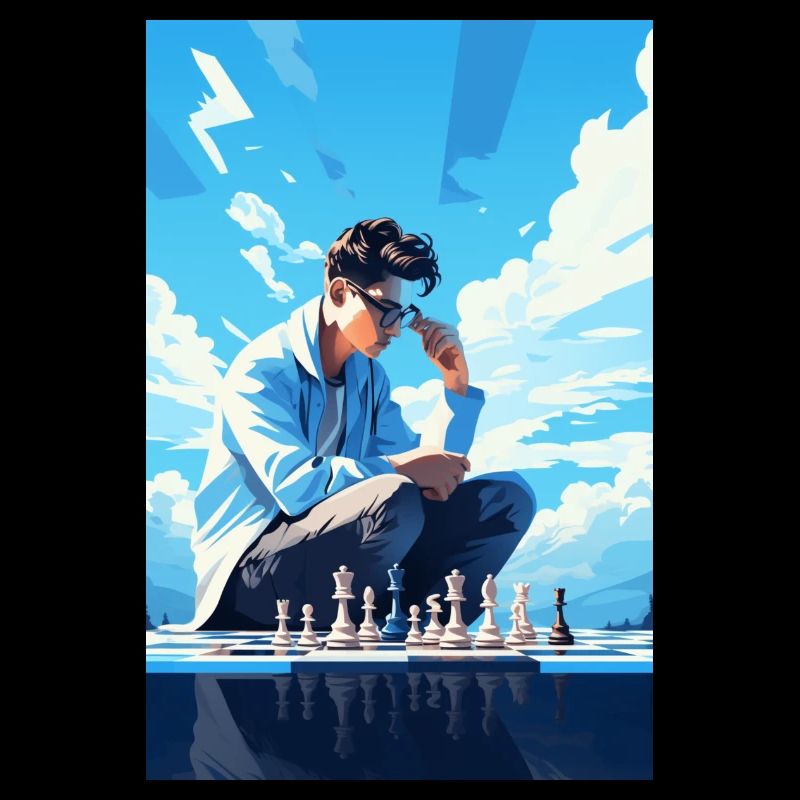 Young chess player thinking