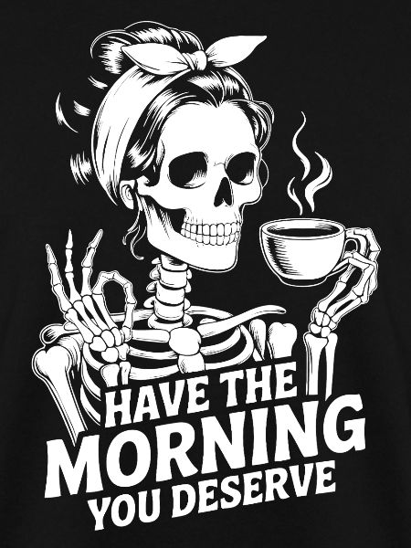 Kaffeekick Skelett Morgenritual