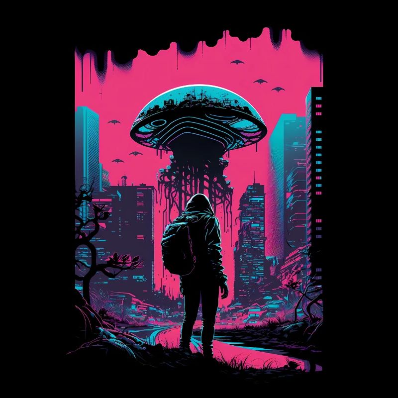 Champignon Neon Vaporwave Nature Technocrate Hacker Techie