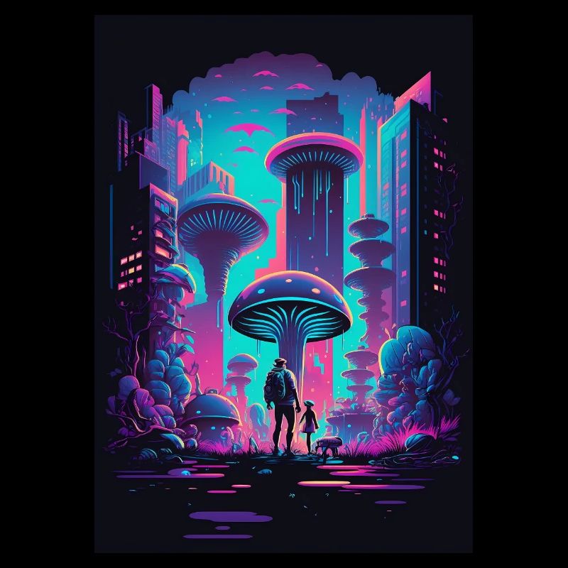 Mushroom Neon Vaporwave Nature Technocrat Hacker Techie