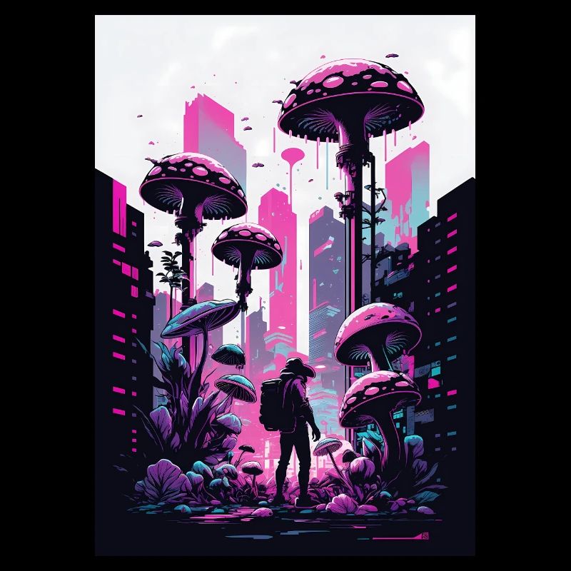 Mushroom Neon Vaporwave Nature Technocrat Hacker Techie