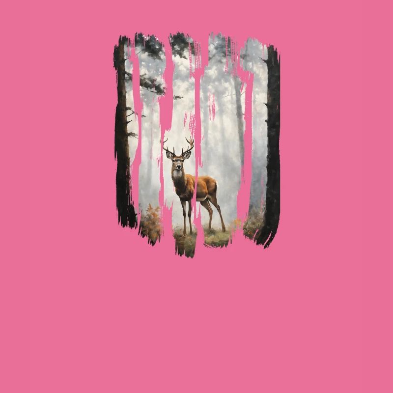 Triptychon Hirsch in nebligen Wäldern