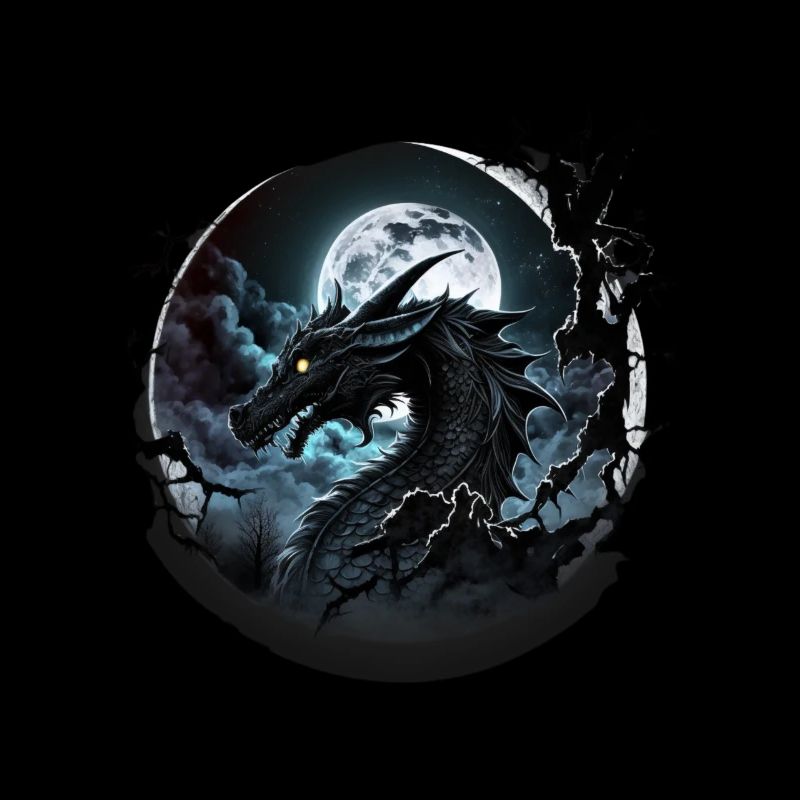 Dragon noir au clair de lune