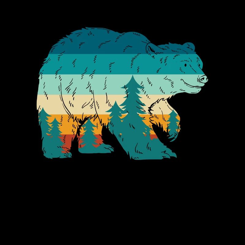 Bear Retro Forest Nature Wanderer Forester Cadeau