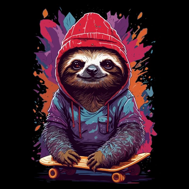 Faultier cool frech Skater mit Skateboard