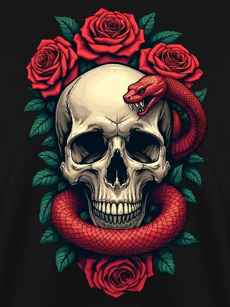 Skull Roses and Snake