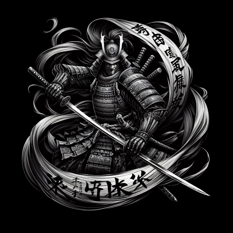 Chemise japonaise Samouraï Warrior Ukiyo e Kanji
