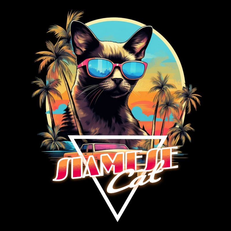 Retro Wave Siamese Cat Miami Shirt