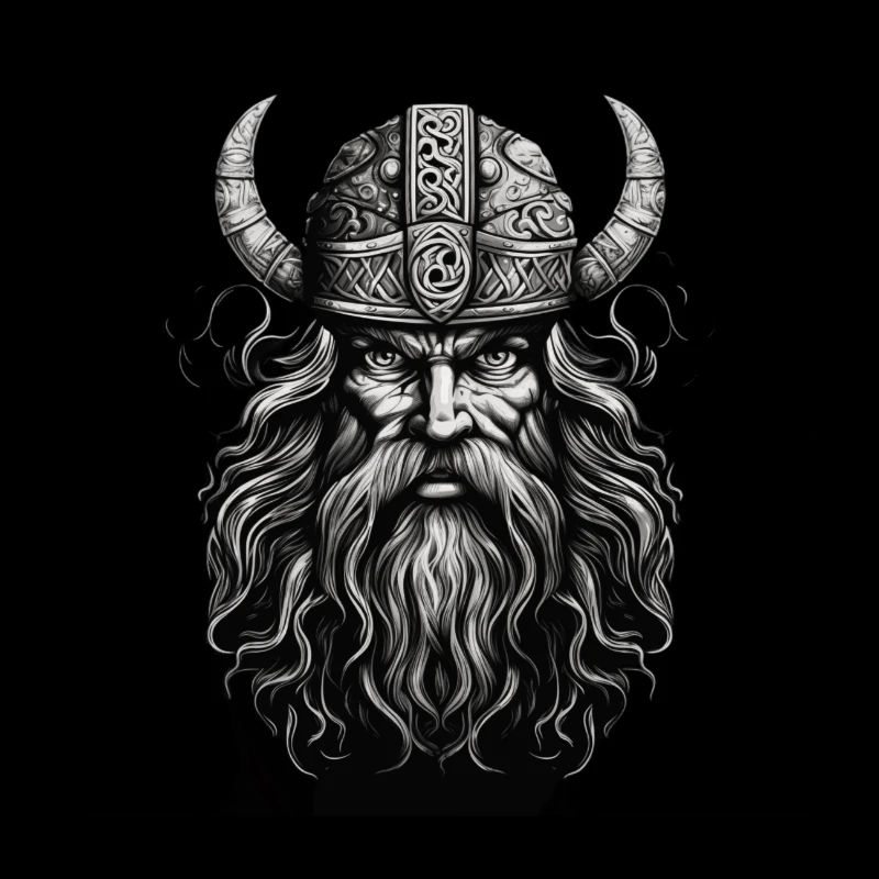 Wikinger mitHelm Schwarz-Weiß