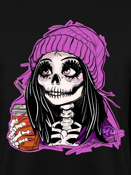 Skelett Mädchen im Lila Hoodie