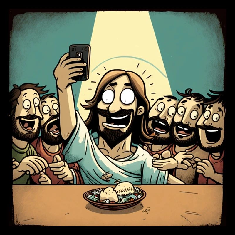 Jesus macht ein Selfie während des letzten Abendmahls