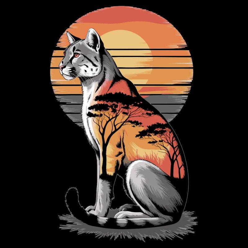 Chat de la savane Coucher de soleil