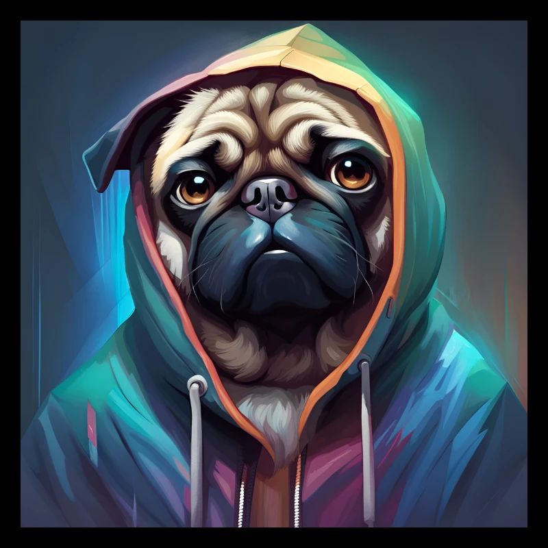 Mops im Kapuzenpulli