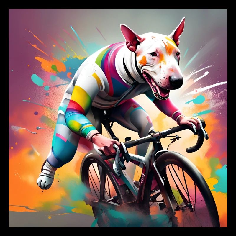 Englischer Bullterrier Rennradfahrer