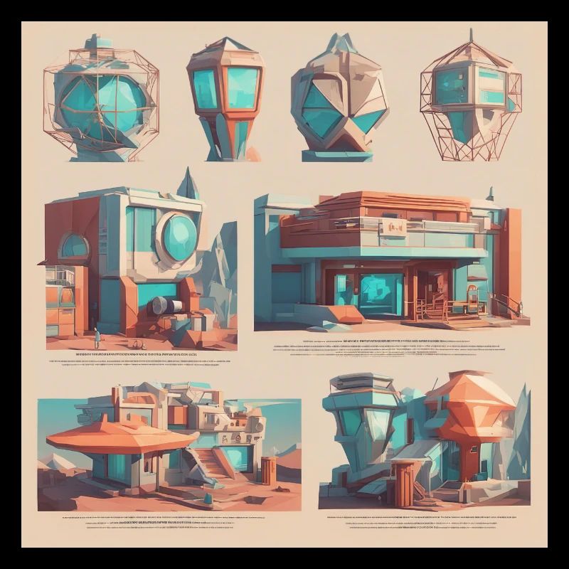 retro-futurismus,1950s, Lowpoly,artwork,scetch