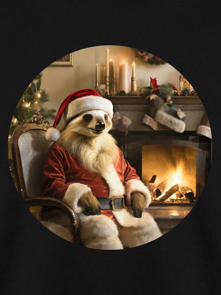 Weihnachtsmannfaultier vor Kamin