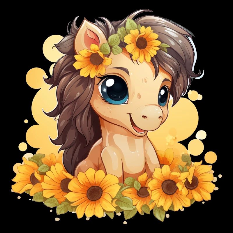 Sommerpony mit Sonnenblumen